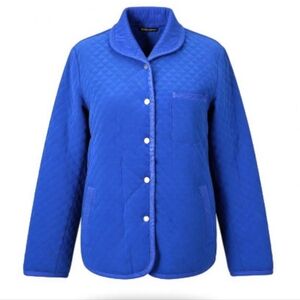 Talbots Jacket Size M Blue Quilted Corduroy Collar Trim Snap Front 3 Pockets